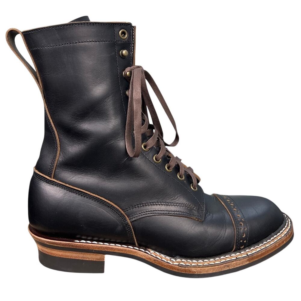 Crush on Retro Men’s Black Leather Cap Toe Sevice Boot Size 44 US 11